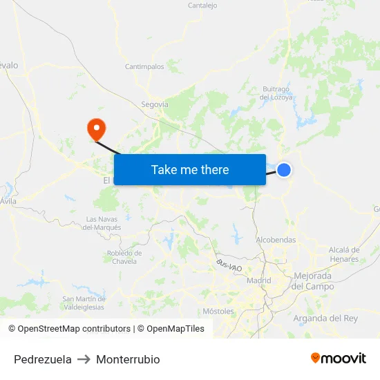 Pedrezuela to Monterrubio map