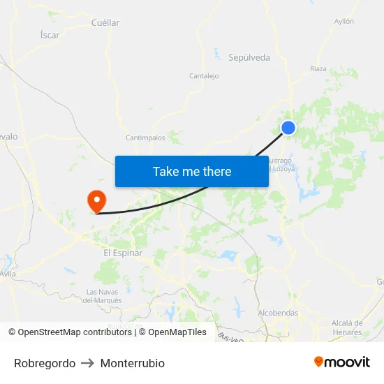 Robregordo to Monterrubio map