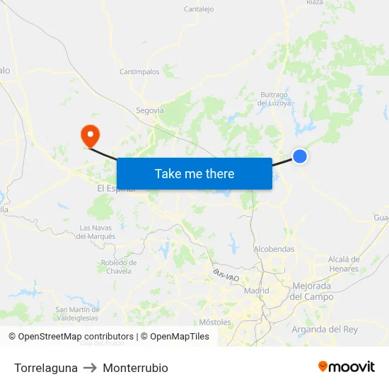 Torrelaguna to Monterrubio map