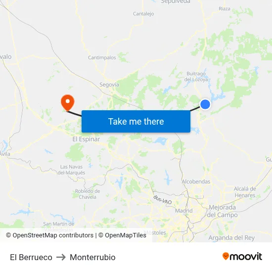 El Berrueco to Monterrubio map