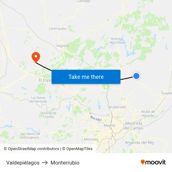 Valdepiélagos to Monterrubio map
