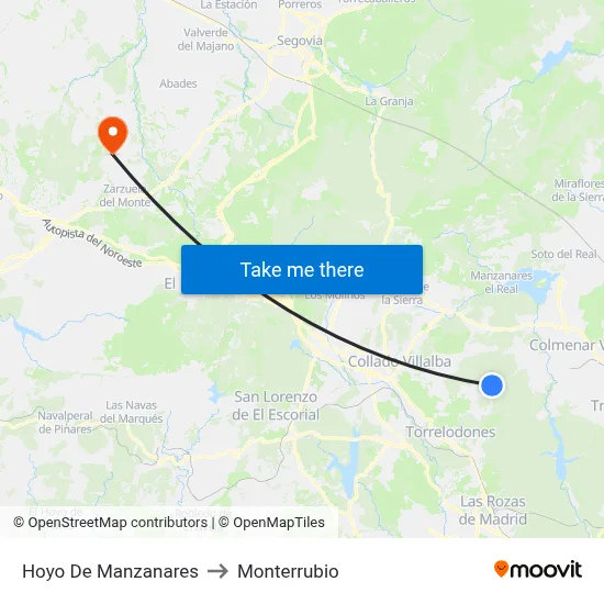 Hoyo De Manzanares to Monterrubio map