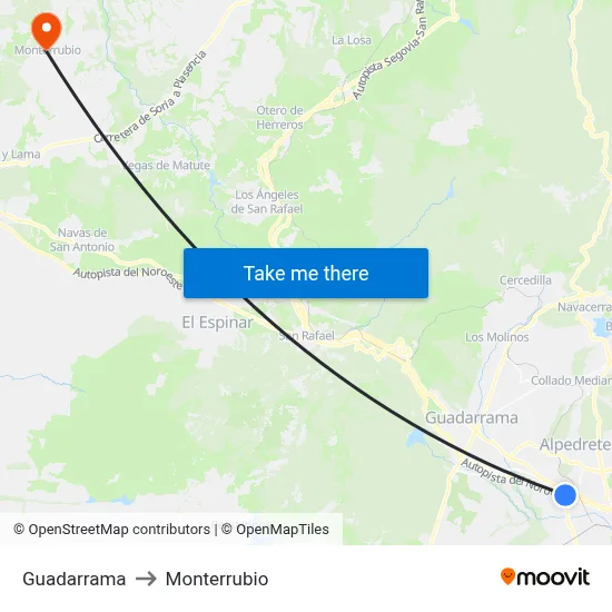 Guadarrama to Monterrubio map