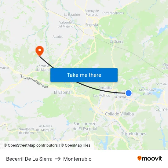 Becerril De La Sierra to Monterrubio map