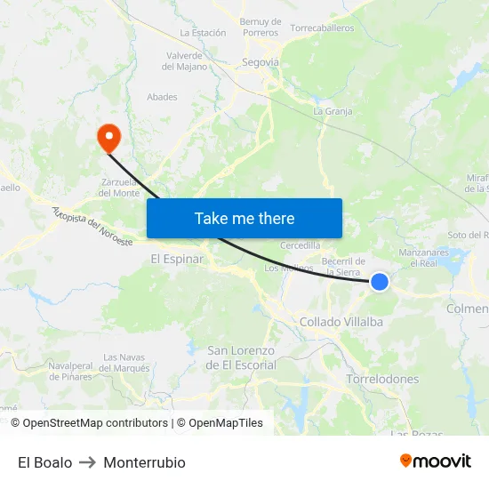 El Boalo to Monterrubio map