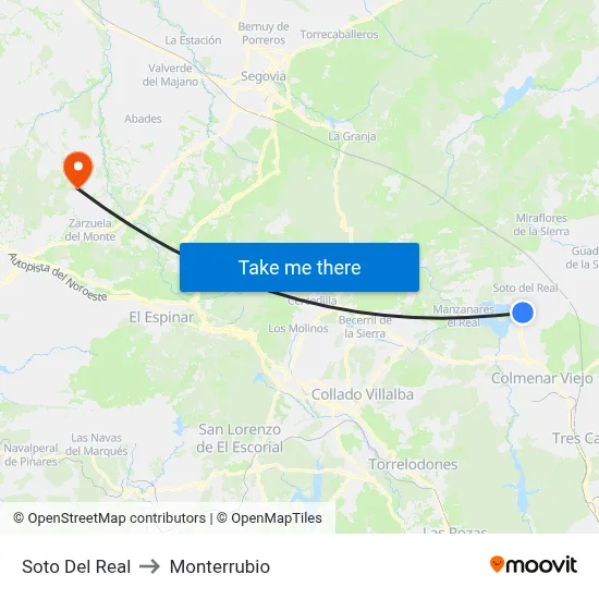 Soto Del Real to Monterrubio map