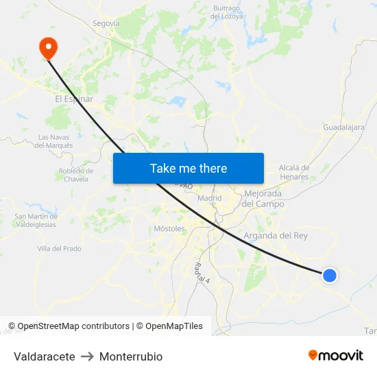 Valdaracete to Monterrubio map