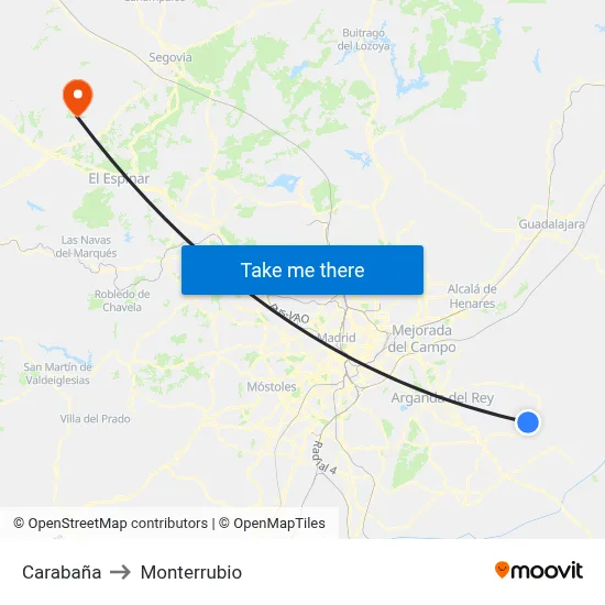 Carabaña to Monterrubio map