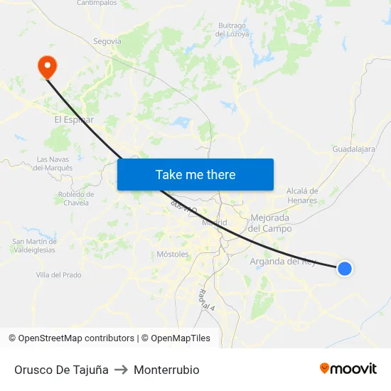 Orusco De Tajuña to Monterrubio map