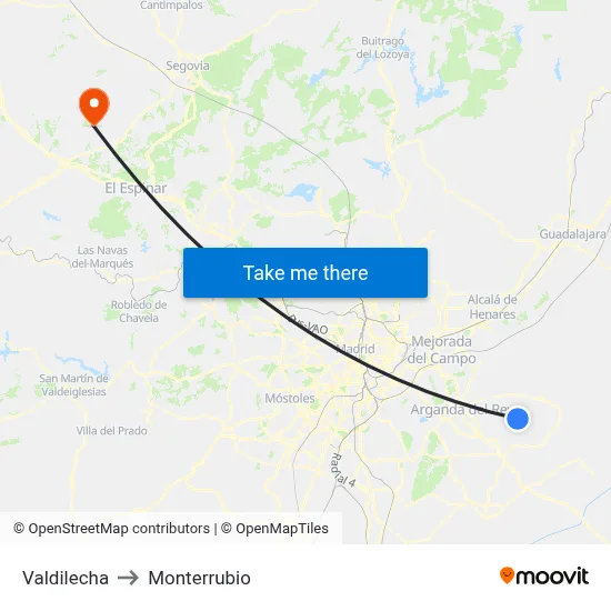 Valdilecha to Monterrubio map