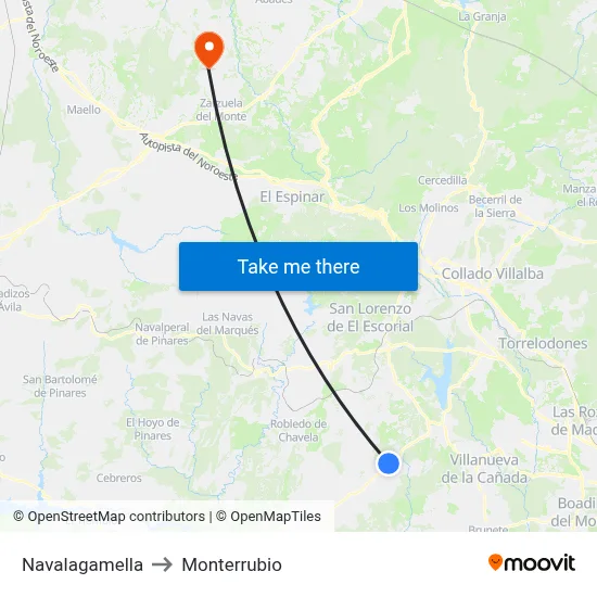 Navalagamella to Monterrubio map