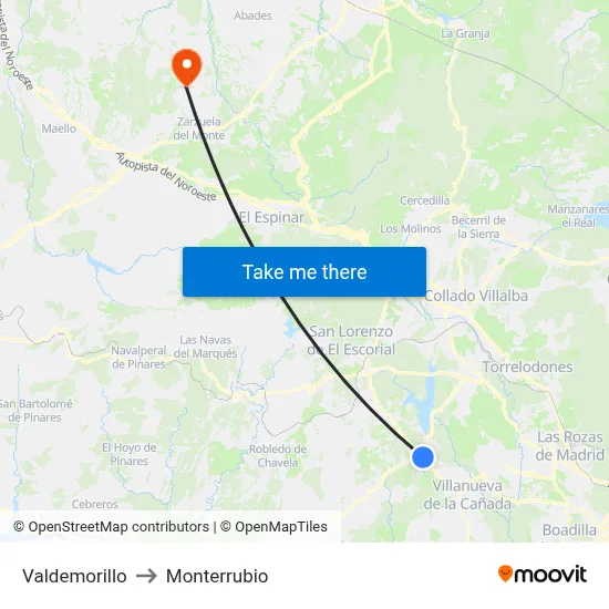Valdemorillo to Monterrubio map