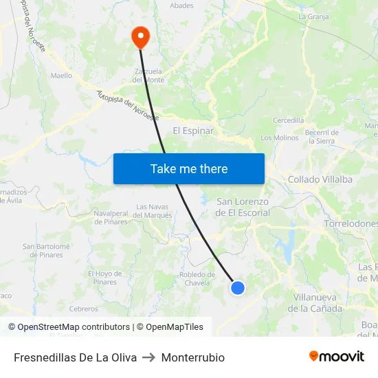 Fresnedillas De La Oliva to Monterrubio map
