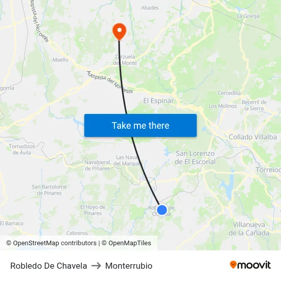 Robledo De Chavela to Monterrubio map