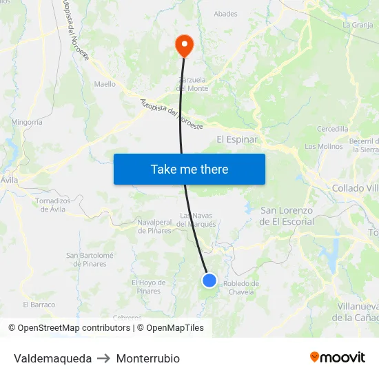 Valdemaqueda to Monterrubio map