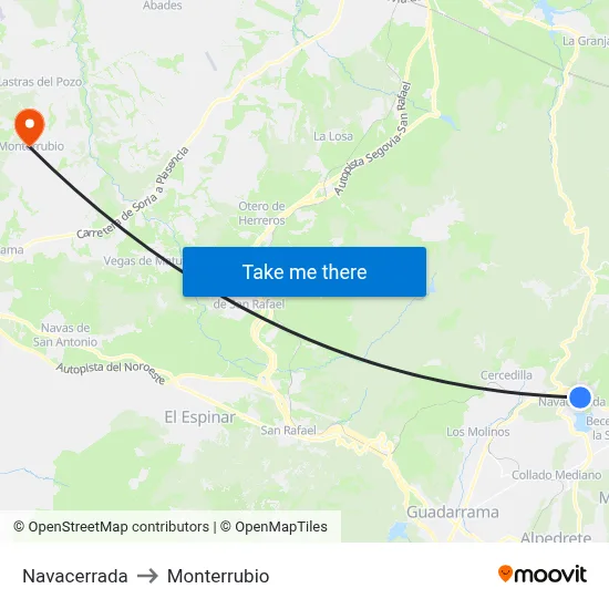 Navacerrada to Monterrubio map