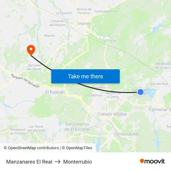 Manzanares El Real to Monterrubio map