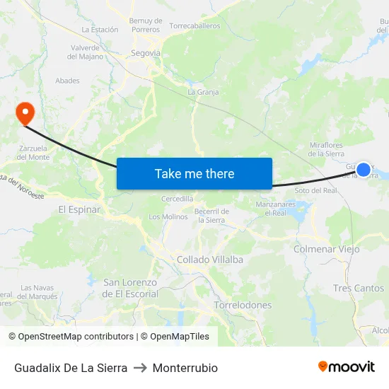 Guadalix De La Sierra to Monterrubio map