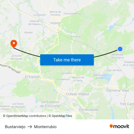 Bustarviejo to Monterrubio map