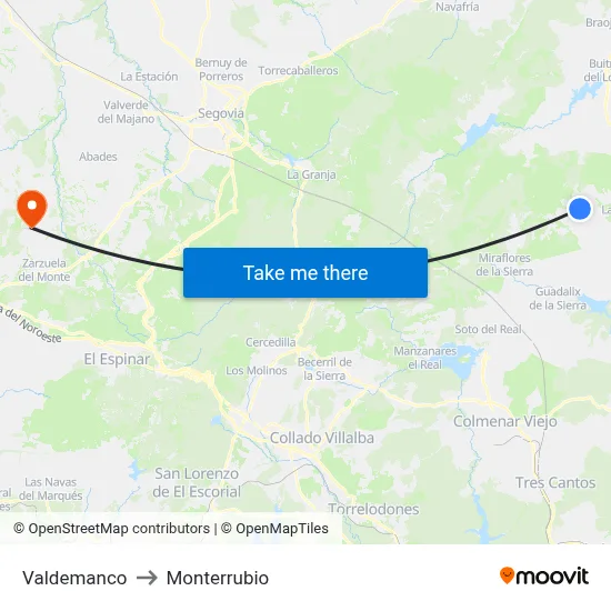 Valdemanco to Monterrubio map
