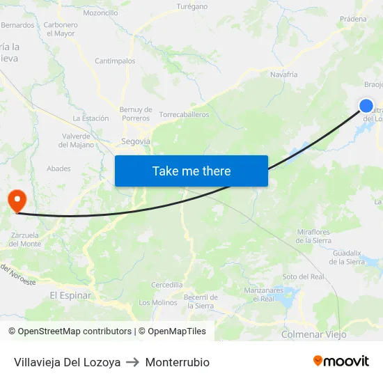 Villavieja Del Lozoya to Monterrubio map