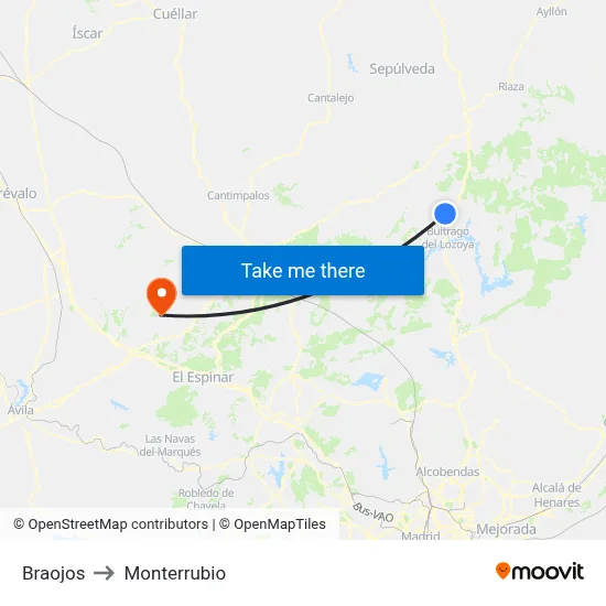 Braojos to Monterrubio map