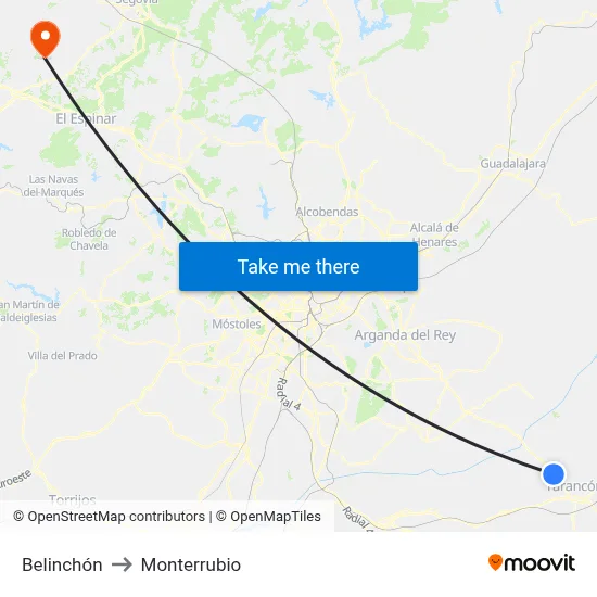 Belinchón to Monterrubio map