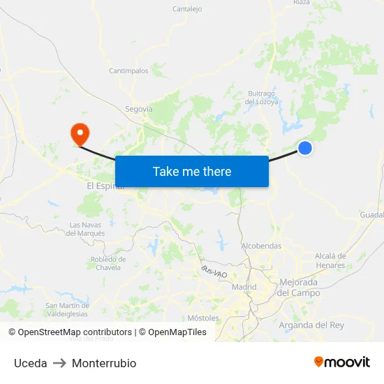 Uceda to Monterrubio map