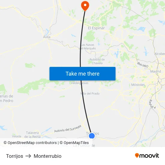 Torrijos to Monterrubio map