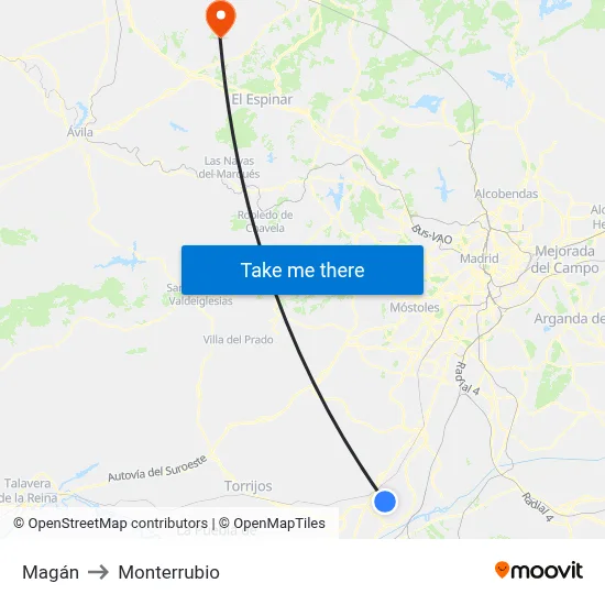 Magán to Monterrubio map