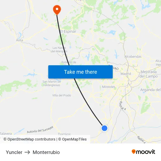 Yuncler to Monterrubio map