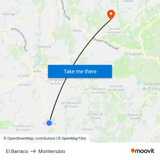 El Barraco to Monterrubio map