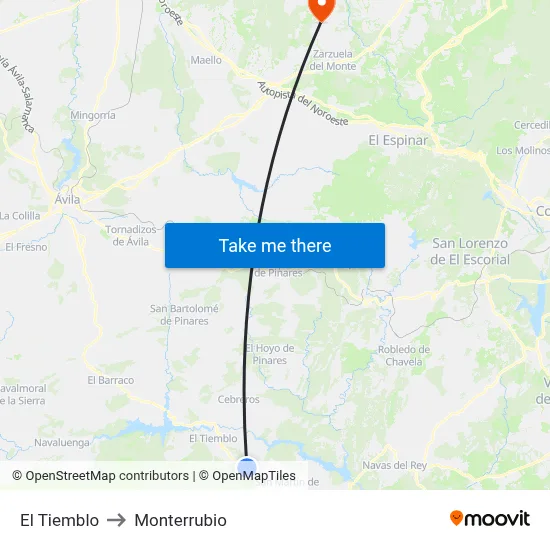 El Tiemblo to Monterrubio map