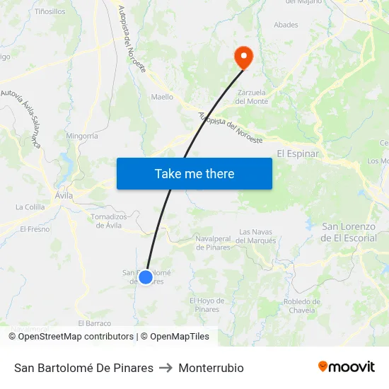San Bartolomé De Pinares to Monterrubio map