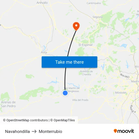 Navahondilla to Monterrubio map