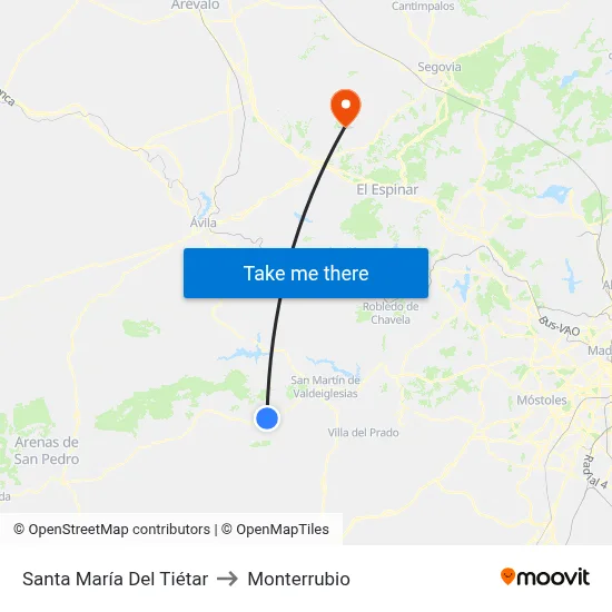 Santa María Del Tiétar to Monterrubio map