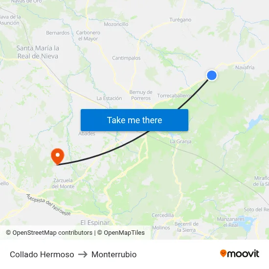 Collado Hermoso to Monterrubio map