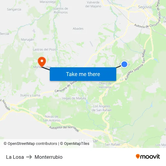 La Losa to Monterrubio map