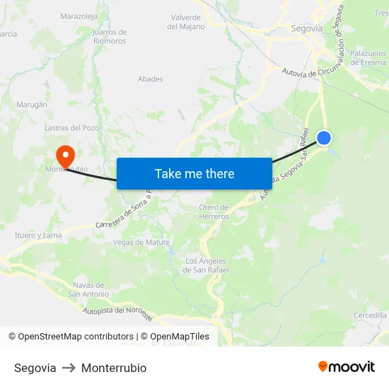 Segovia to Monterrubio map