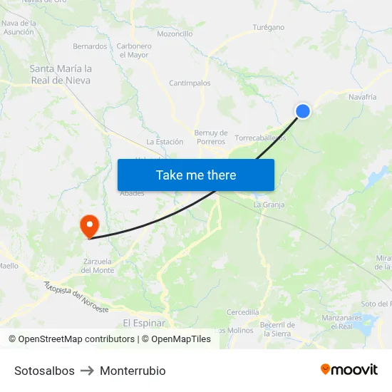 Sotosalbos to Monterrubio map