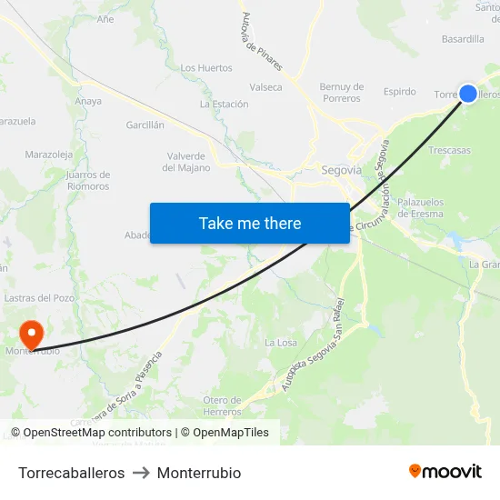 Torrecaballeros to Monterrubio map