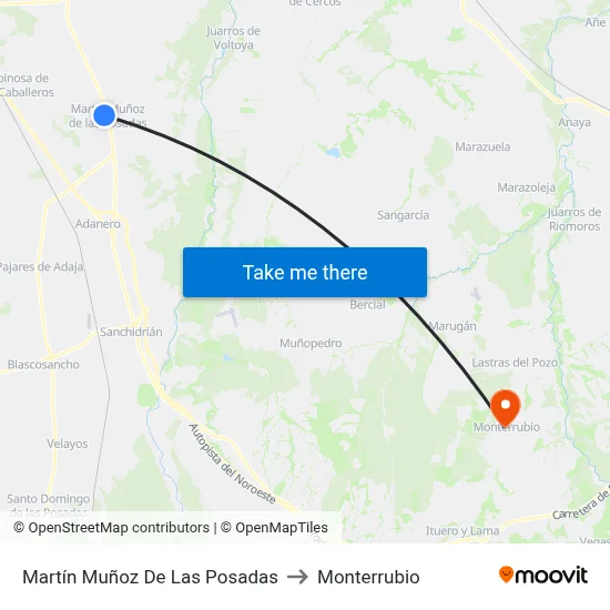 Martín Muñoz De Las Posadas to Monterrubio map