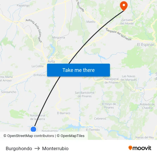 Burgohondo to Monterrubio map