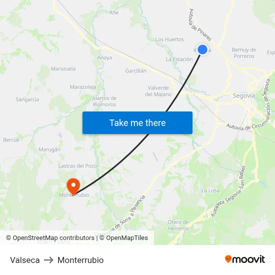 Valseca to Monterrubio map