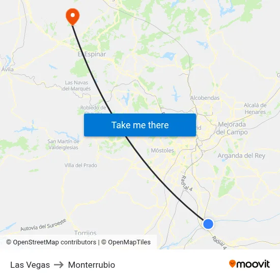Las Vegas to Monterrubio map