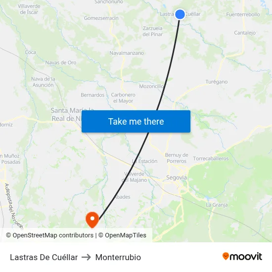 Lastras De Cuéllar to Monterrubio map