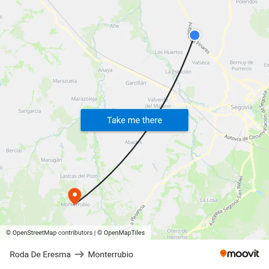 Roda De Eresma to Monterrubio map