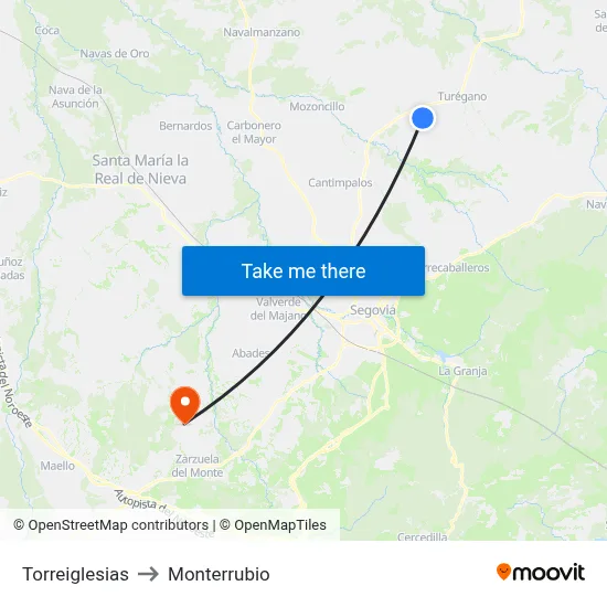 Torreiglesias to Monterrubio map