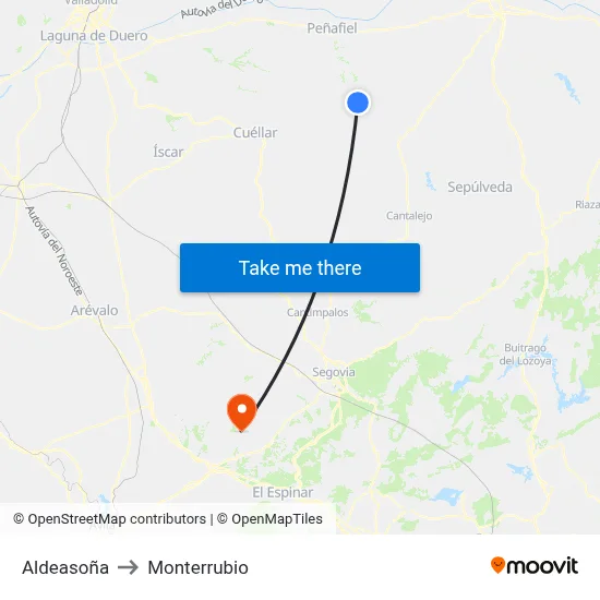 Aldeasoña to Monterrubio map