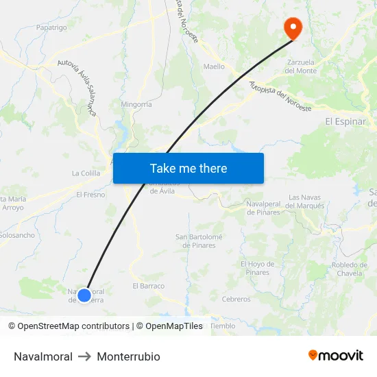 Navalmoral to Monterrubio map